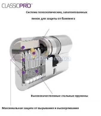 Циліндр MUL-T-LOCK CLASSIC PRO 62 мм (31х31Т) ключ-тумблер матовий хром 40-0005545 фото