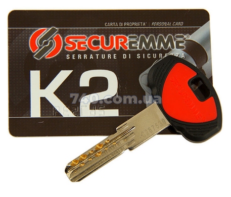Циліндр Securemme 3200QCS30501X5 K2 30/50 мм 5кл +1 монтажний ключ, зі штоком, мат. хром 49873 фото