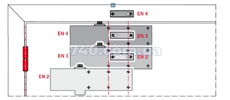 Дверний дотягувач DORMAKABA TS-Profil EN 2/3/4 + Size5 BCA (сріблястий) до 120 кг зі складним важелем 45-649 фото