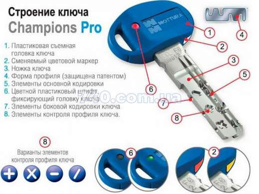Циліндр Mottura Champions Pro CP4D 97мм (41х56) ключ-ключ матовий нікель 40-0024980 фото