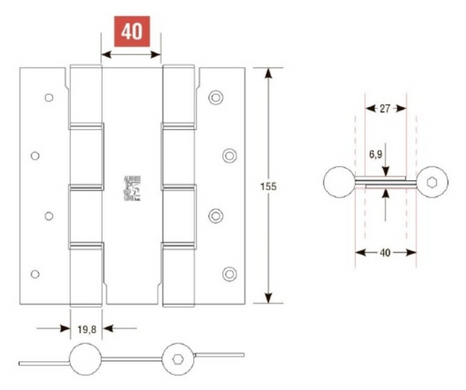 Петля барная ALDEGHI LUIGI 87AС155-40 155мм античная бронза 40-00879747 фото