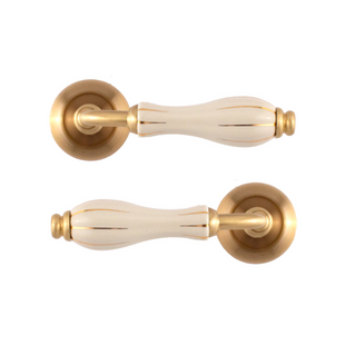 Дверна ручка FIMET Lady 148-231C F02 Lady мат латунь/порцеляна/слонова кістка золота смужка 63531 фото
