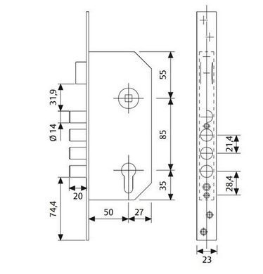 Замок врізний Tesa 1-way din R200B Lt univ bs50мм 85мм sp 44-7912 фото
