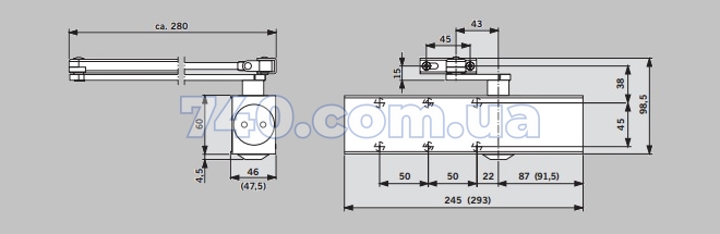 Дверной доводчик DORMAKABA TS83 EN 3-6, BC+DС, стандартная тяга (коричневый) до 120 кг 44-9183 фото