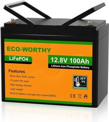 Акумулятор ECO-WORTHY LiFePO4 100 Ah 12 V BMS, 4000-15000 циклів, літієва батарея 1280Wh 49-2566 фото