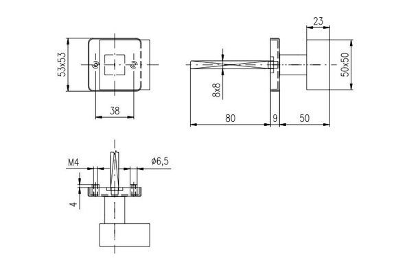 Ручка дверная ROSTEX DESIGN H53 fix SQUARE Нерж.сталь_мат насквозь Design NEREZ_MAT Половинка, шток 65мм 40-0049849 фото