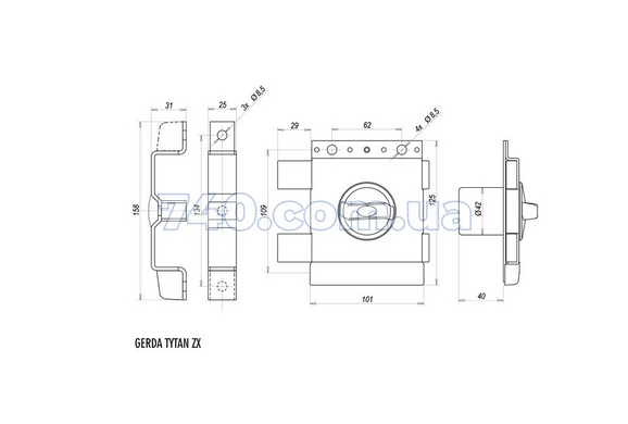 Замок накладной Gerda Tytan ZX 4 ключа графит 40-0028854 фото