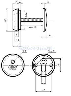 Протектор ABLOY CH101 Din Round 12,5мм 40-80мм Латунь_полірована 3клас Kila Комплект 40-0029466 фото