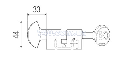 Циліндр AGB Мод 600/60мм, ручка AL-ключ, 30Tx30, нікель 44-7482 фото