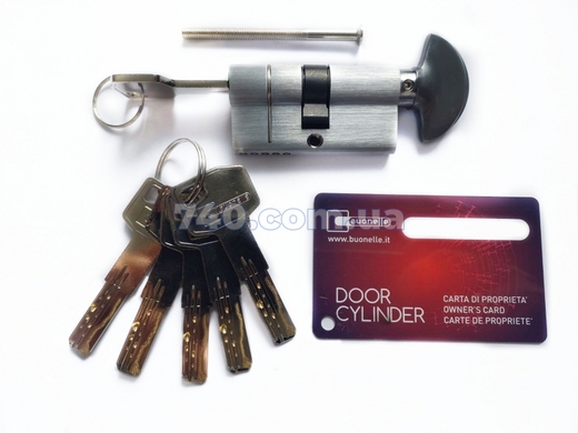 Циліндр Buonellе B10CP3030SCX6 30x30T мм ключ/тумблер, 5 ключів + 1 монтажний ключ, xром матовий 59074 фото