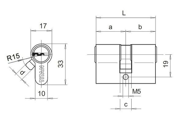 Серцевина TITAN K5 Е 30x30T MN D 5MS K5 нікель ключ-тумблер 000000090 фото