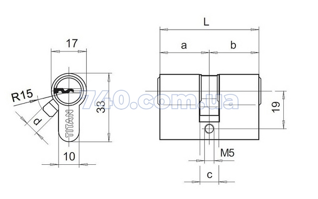 Сердцевина TITANK5 Е 30x30T MN D 5MS K5 никель ключ-тумблер 000000090 фото