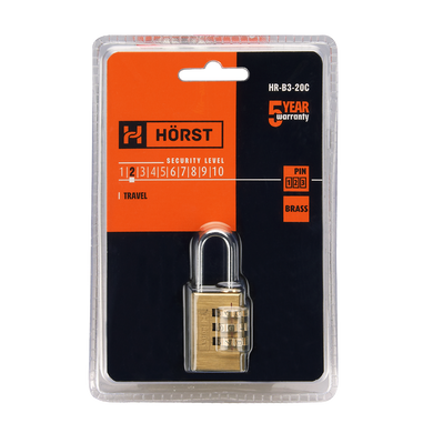 Замок навісний латунний кодовий HORST HR-B3-20C 44-1208 фото