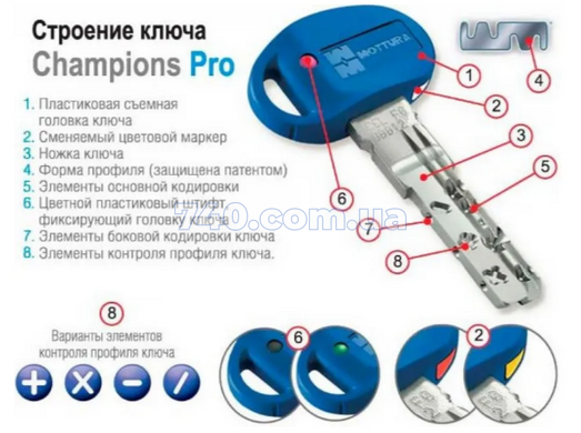 Цилиндр Mottura Champions Pro CP4P 62мм (31х Шток) ключ-тумблер хром матовый, длина штока до 80 мм 44-1801 фото