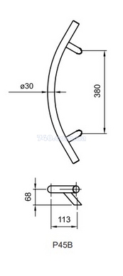 Дверна ручка-скоба WALA P45B Ø30, X=380, L=580 нержавіюча сталь матова (двостороння) 44-7333 фото