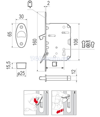 Механизм AGB B08981.50.34 Scivola Tre Class для раздвижных дверей WC, матовый хром 44-6770 фото