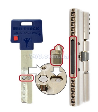 Циліндр MUL-T-LOCK INTERACTIVE + 62 мм (31х31Т) ключ-тумблер матовий хром 40-0014826 фото