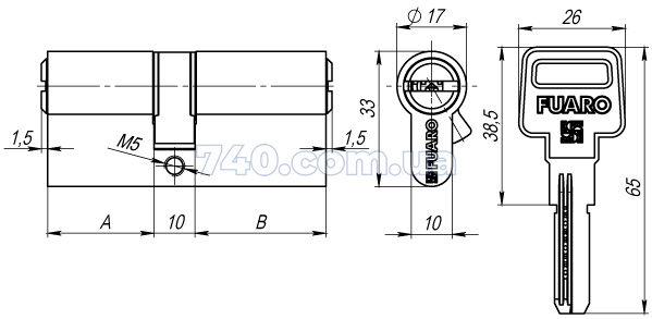 Циліндр FUARO R600 60 мм (30x30) ключ-ключ хром 40-0044867 фото