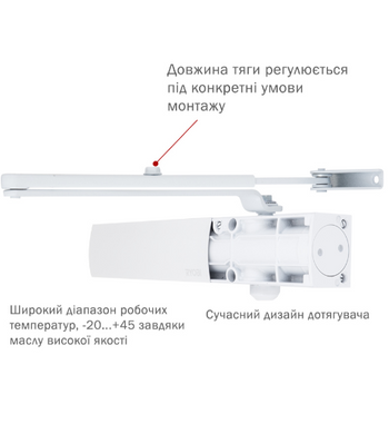Доводчик накладной RYOBI 1200 D-1200 WHITE BC STD_ARM EN_2/3/4 80кг 1100мм FIRE 44-4329 фото