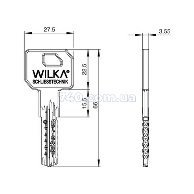 Цилиндр WILKA 3605 Carat S (30x30T) ключ-тумблер матовый никель 49-480 фото