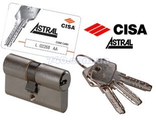 Дверний циліндр Cisa Astral 65 мм (30х35) ключ-ключ, хром 40-0038499 фото