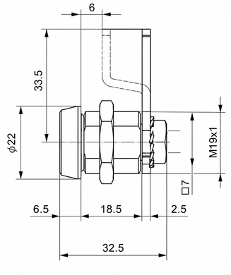 Замок для обладнання CAMLOCK TOKOZ PRO (L=18,5mm / D=22mm / шток=33mm) 3 key 50-1618 фото