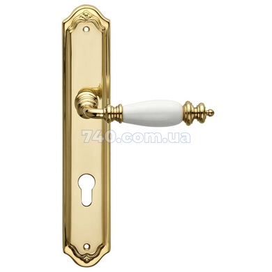 Ручка дверна на планці Fadex Siena 473/P04(Firenze). L01- латунь полірована/біла кераміка. PZ 85 44-9921 фото