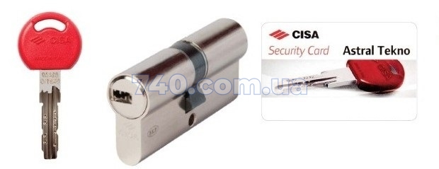 Дверний циліндр Cisa Astral Tekno 65 мм (35хШток) ключ-тумблер, хром Довжина штоку до 80 мм 40-0038344 фото