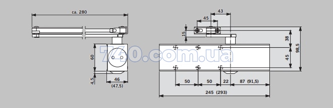 Дверний дотягувач DORMAKABA TS83 EN 3-6, BC стандартна тяга з фіксацією (сріблястий) до 120 кг (380101xx + 220030хх) 40-0021772 фото