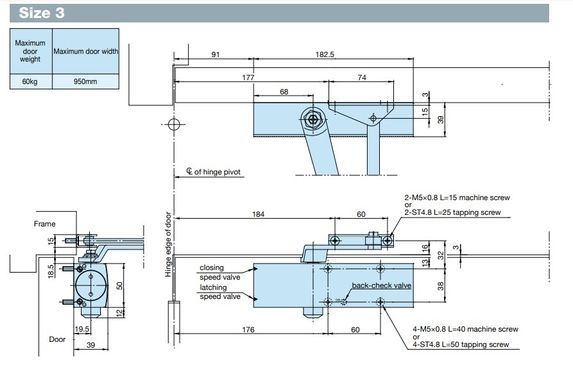 Доводчик накладной RYOBI 1200 D-1200 BLACK STD_ARM EN_2/3/4 80кг 1100мм FIRE 44-4335 фото