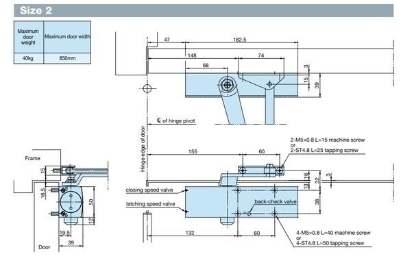Доводчик накладной RYOBI 1200 D-1200 BLACK STD_ARM EN_2/3/4 80кг 1100мм FIRE 44-4335 фото