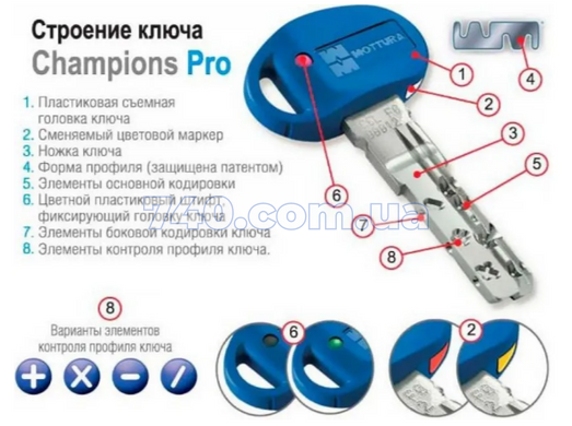 Циліндр Mottura Champions Pro CP4P 62мм (31х Шток) ключ-тумблер золото, довжина штока до 80 мм 44-1823 фото