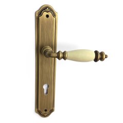 Ручка дверна на планці Fadex Siena 475/P04(Firenze). B02-бронза матова/бежева кераміка. PZ 85 мм 44-9926 фото