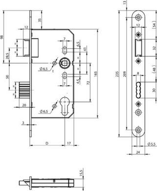 Замок врізний EFF EFF N1050 ss univ bs65мм 72мм one system firew/o_sp ASSA ABLOY 40-0002893 фото