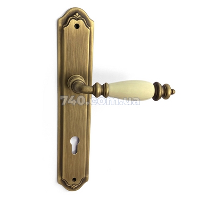 Ручка дверна на планці Fadex Siena 475/P04(Firenze). B02-бронза матова/бежева кераміка. PZ 85 мм 44-9926 фото