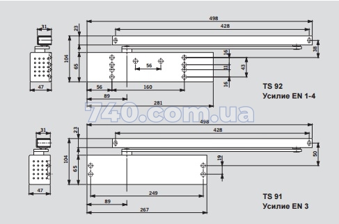 Дверний дотягувач DORMAKABA TS92 G (y=3), EN 1-4 (чорний) до 80 кг 44-9203 фото