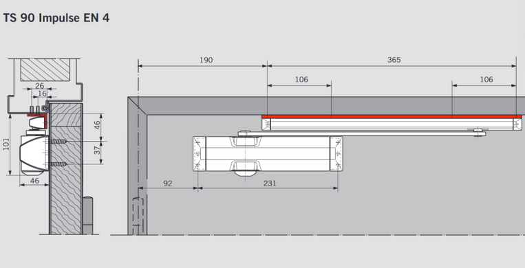 Дверний дотягувач DORMAKABA TS90 Impulse EN 3/4 (коричневий) до 80 кг 40-0021780 фото