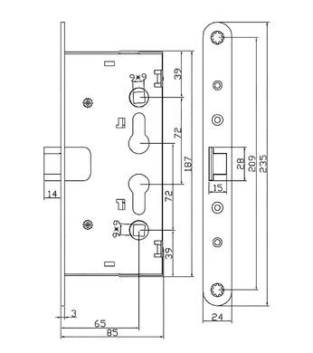 Комплект SANTOS для евакуаційного виходу 1300SS-3 1 Locking SATIN NICKEL/STAINLESS STEEL 900мм 9x9мм із замком J530-T та ручкою B002SS mov 45-622 фото