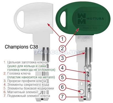 Циліндр Mottura Champions С38 92мм (51х41Т) ключ-тумблер, хром 40-0034057 фото