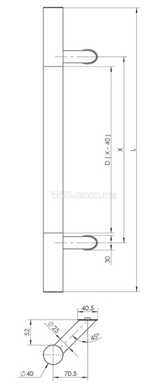 Дверна ручка-скоба WALA P45D Ø40, X=1000, L=1200 нержавіюча сталь матова (двостороння) 44-7302 фото