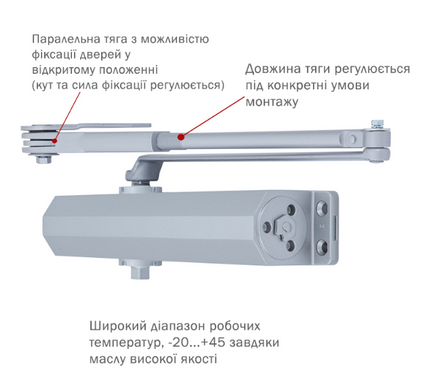 Доводчик накладной RYOBI 3550 DS-3550P SILVER BC/DA PRL_HO_ARM EN_2-5 до_100кг 1250мм 40-0002934 фото