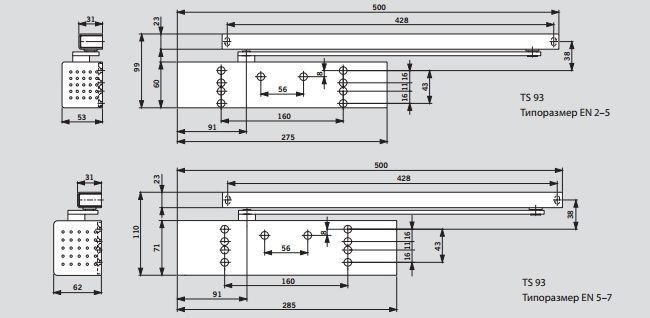 Дверний дотягувач DORMAKABA TS93 EN 5-7 G (у=3) BC+DC (сріблястий) 44-9204 фото