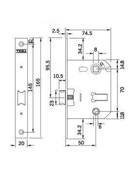 Замок врізний Tesa wc 6mm 134U univ bs50мм 70мм SS 20мм SP 43-00776154 фото