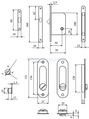 Ручки для розсувних дверей (ручка SL-155 + замок RDA з відповідною планкою 4120) матовий хром 40-0024952 фото