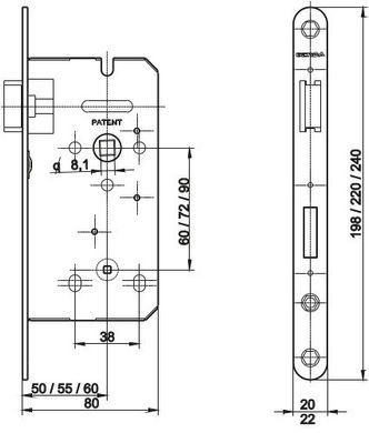 Механизм GERDA ZW100 72/50 WC цинкованный желтый 44-10762 фото