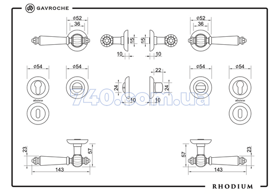 Дверная ручка GAVROCHE Rhodium-RH A5 хром/хром 49-232 фото