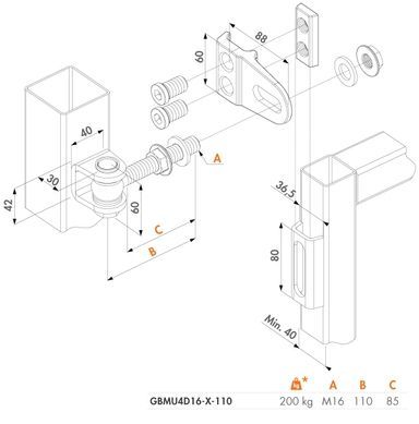 180&deg; - Петля регулируемая приварная на болтах для раздвижных ворот GBMU4D16(длина 110; М16) 50-379 фото