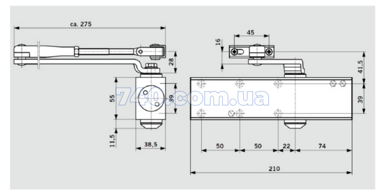 Дверной доводчик DORMAKABA TS-Profil EN 2/3/4 + Size5 BCA (серый) до 120 кг со складным рычагом 45-649 фото